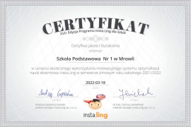 Certyfikat dla szkoły 17 edycja Instaling